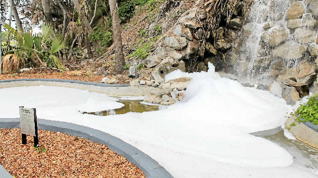 Detergent was poured into the East Shores rotary waterfall over the weekend. Detergent was poured into the East Shores rotary waterfall over the weekend.